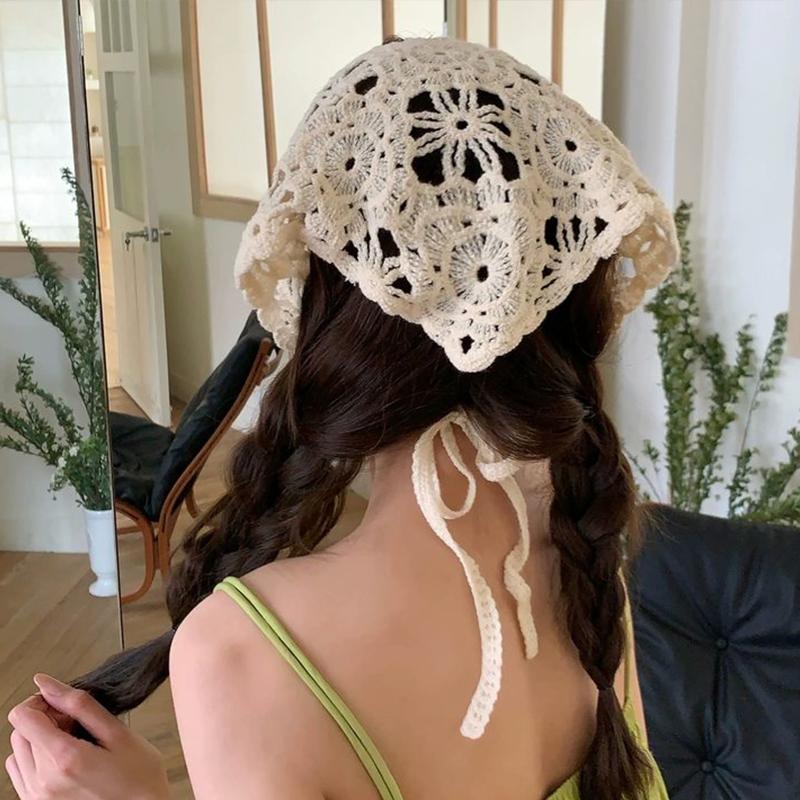 Spicy Girl Flower French Triangular Scarf Headscarf Cute Knitted Headband Women's Scarf Y2k High-end Headwear Hair Accessories