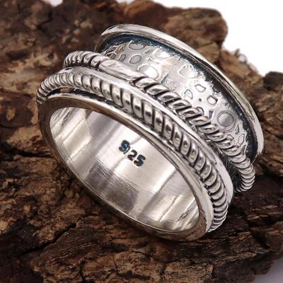 Silver Spinner Ring, Oxidized Band With Silver Ring, 925 Solid Sterling Silver, Handmade Jewelry, Valentine's Day Gift, Christmas Day Gift