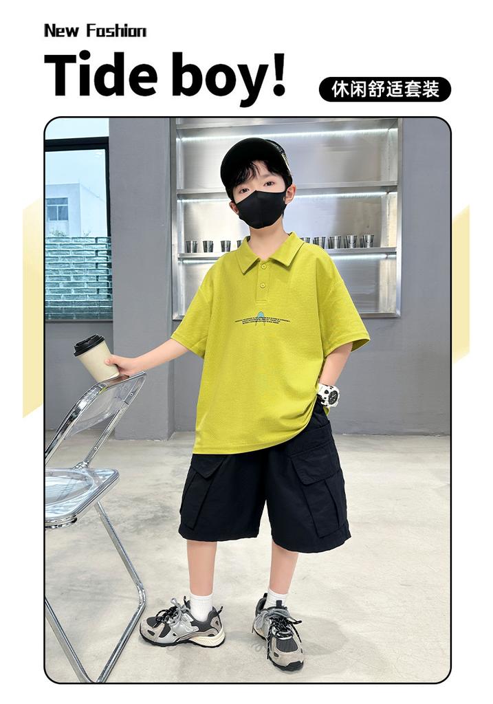 Boys' Summer Dress Set 2026 New Mid University Boys' Summer Polo Short Sleeve Children's Thin Two Piece Set