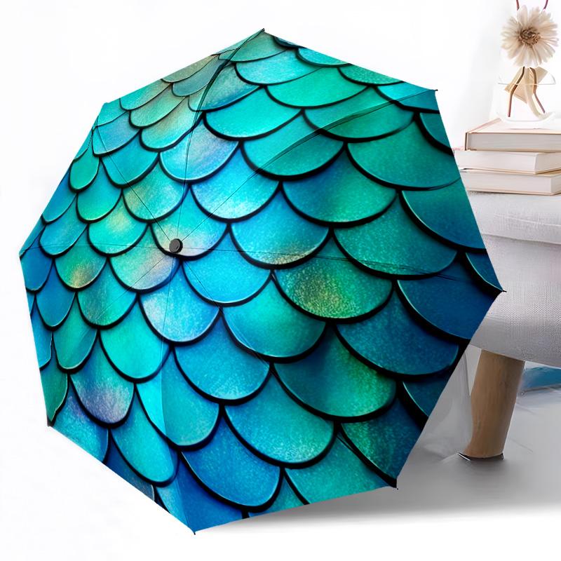 Mermaid Fantasy Stained Glass Outdoor Automatic Umbrella Retractable Design with 8-Rib Durability Lightweight Perfect Gift for Friends Family