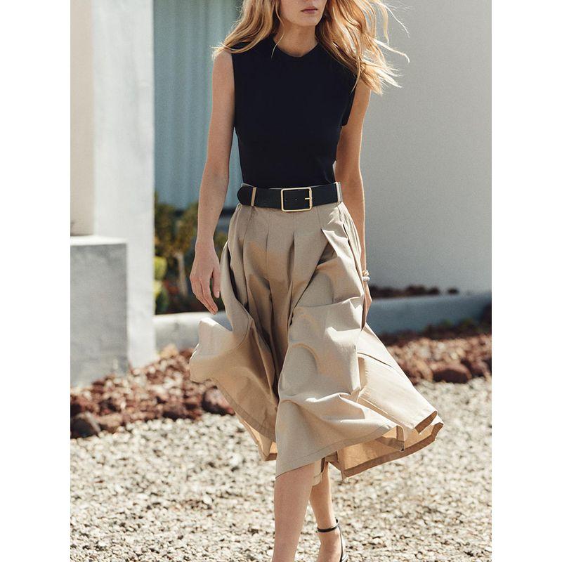 Za2025 Summer New Product Women's Clothes with Belt Strap Padded Shoulder Patchwork round Neck Sleeveless Dress 0387052 088