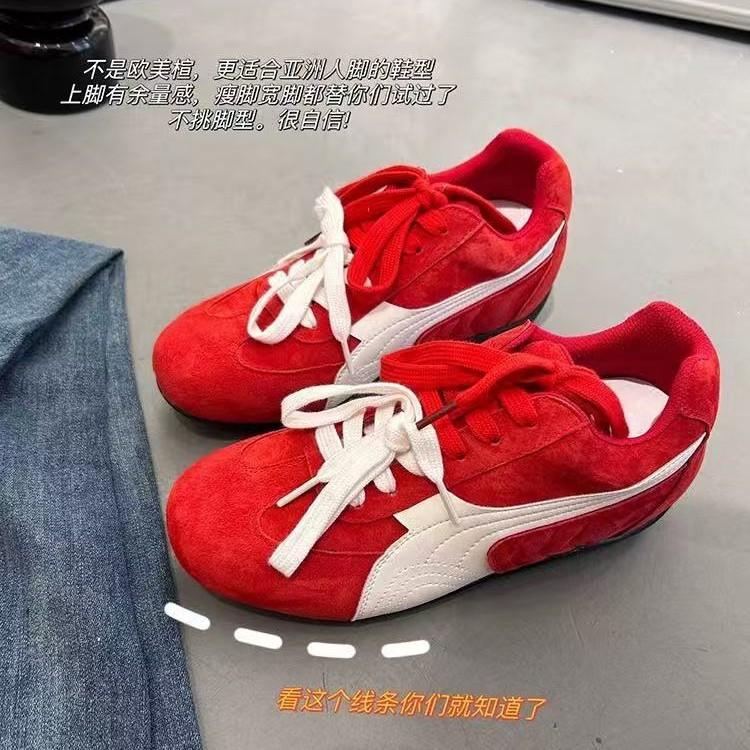 6cm Inner Height Increase German Training Shoes Women's 2025 New Versatile Flat-soled Retro Forrest Gump Shoes Red Leather Casual Shoes