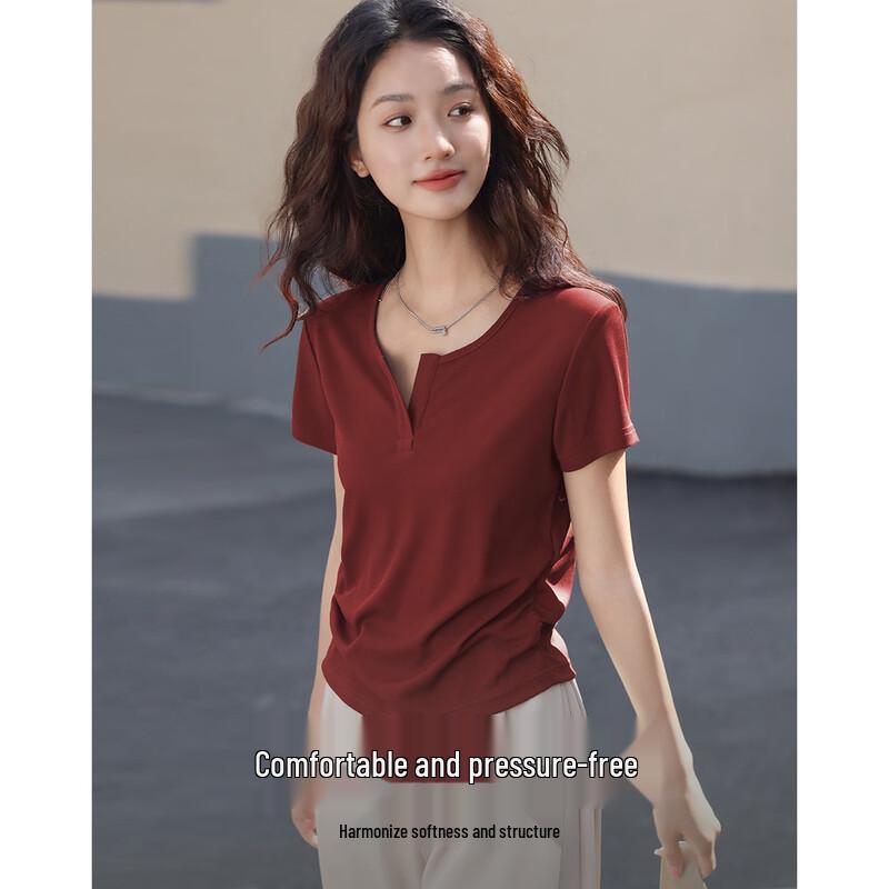 Demana Women s Summer V-Neck Short Sleeve Basic T-Shirt S