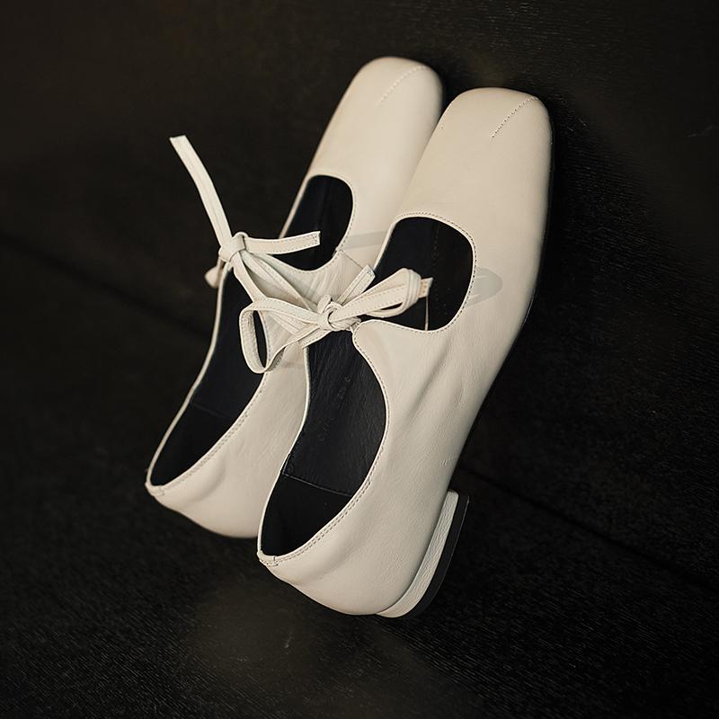 Fashion Genuine Leather Casual Loafers for Women Flats Shoes Lace-Up Low Heels Spring Shoes 2025 Soft Office Dress Size 34-40 heel women