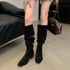 2025 Autumn and Winter New Square Head Thick Heel Simple Versatile Zipper High Boots