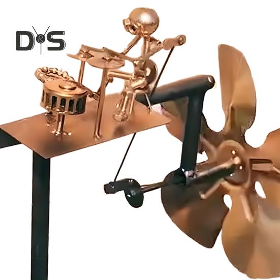 Moară de vânt metalică lucrată manual, percuționist, figurină, statuie, moară de vânt, sculptură kinetică, spinner de vânt pentru curte, grădină, gazon, patio