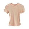 Trendy Women's Ribbed Slim Fit Short Sleeve T-Shirt with Sexy Round Neck and Straight Shoulders.