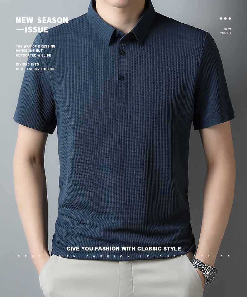 Men's Summer Polo Shirt Stand Collar Jacquard T-shirt Cool Feeling Breathable Short Sleeve Tops Male Casual Tees