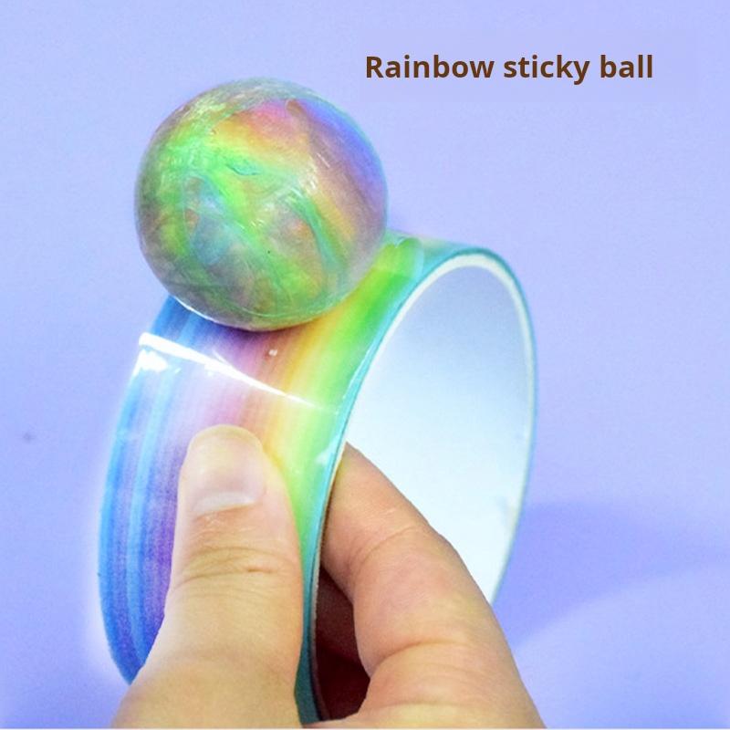 1pcs Rainbow Balls Sticky Balls Rolling Glue Stress Reducing Sticky Tape Relaxing Toys Handmade DIY Making