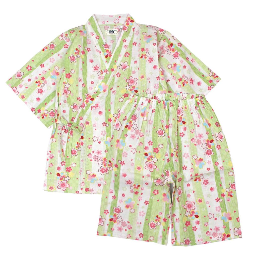 Jinbei Top and Bottom Southern Cross 160cm Girls' Sakura-patterned Set, 100% Cotton, Fabric, Mint,
