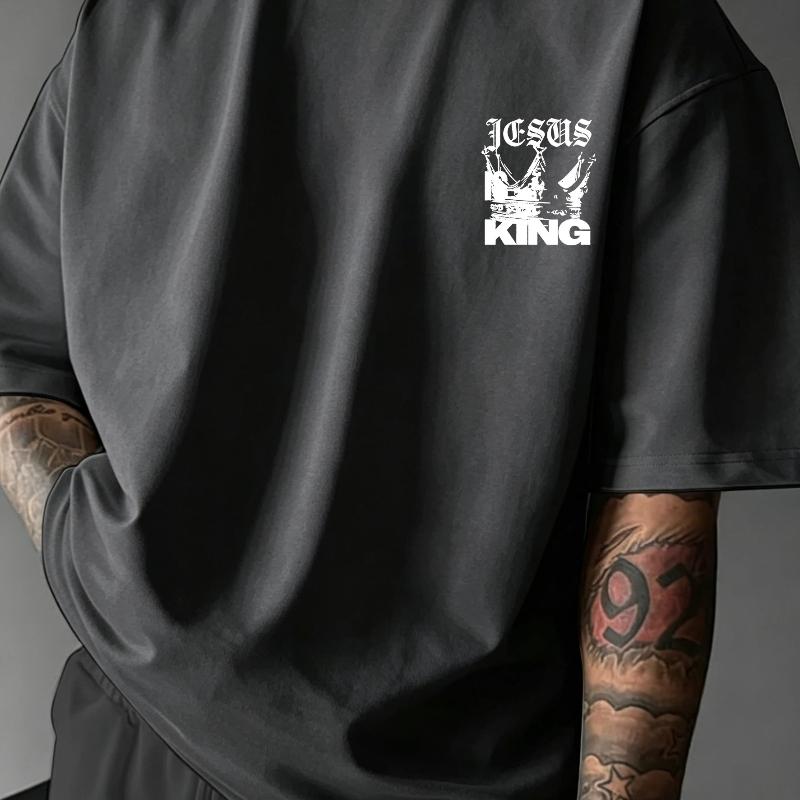 Men's Cotton T-shirt with Creative Print for Vacation and Daily Wear