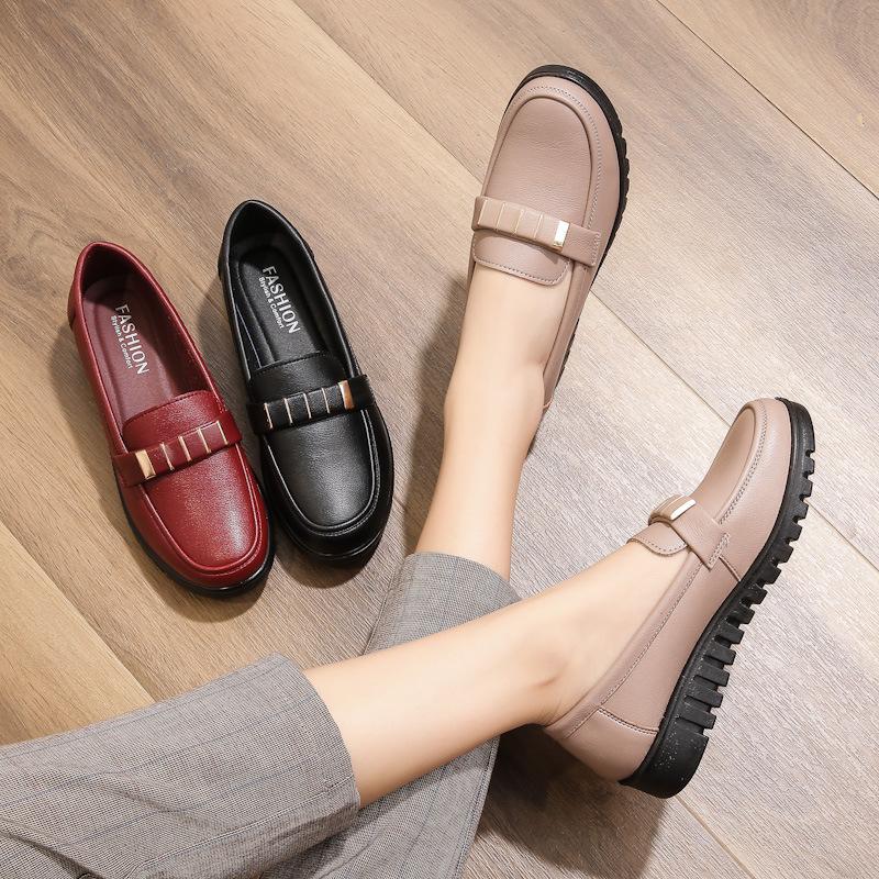 Fashion Single Shoe Leather Soft Soled Middle-aged Women's Casual Leather Shoes Mother's Shoes