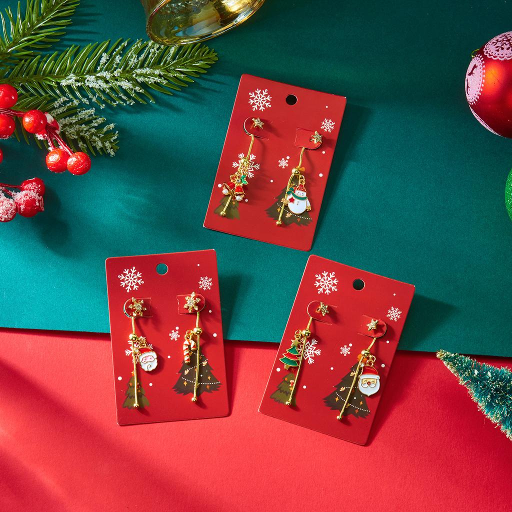 Niche Design Asymmetrical Earrings Christmas Party Earrings Santa Claus Earrings Women's Long Tassel Christmas Tree Jewelry