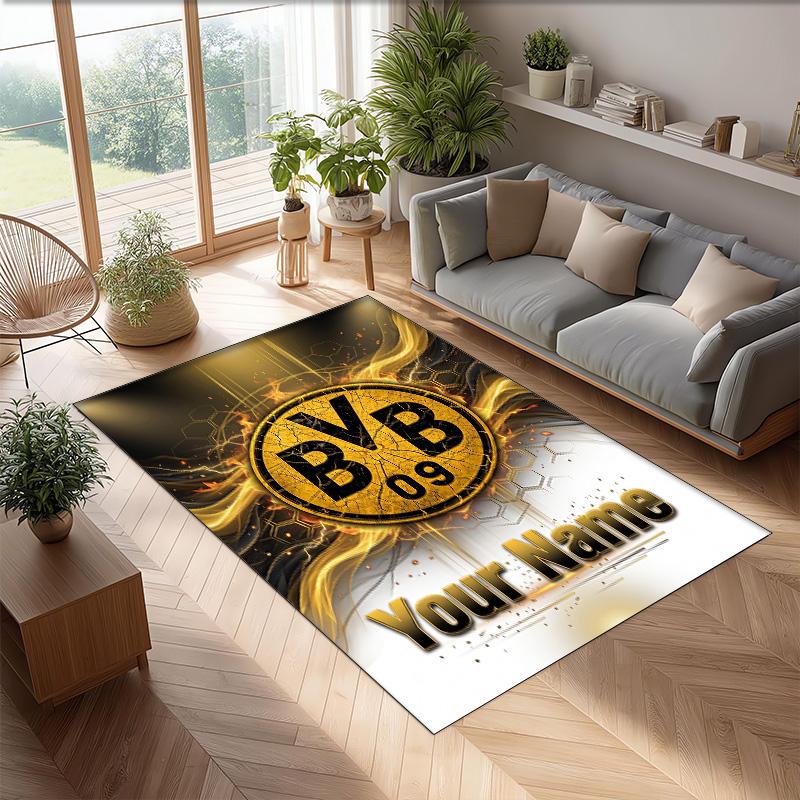 Borussia Dortmund Printed Crystal Velvet Rug Non‑Slip Crystal Velvet Carpet For Sofa Bedroom Indoor Home Decoration