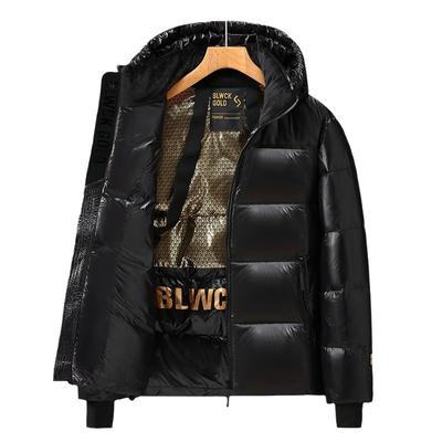 Winter New Black Gold Down Jacket White Duck Down Short Thickened Hooded Simple Men and Women Couple Glossy Coat