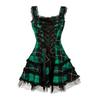 Steampunk Plaid Mini Dress for Women Lace Up Sleeveless A-Line Dress Medieval Renaissance Corset Lace