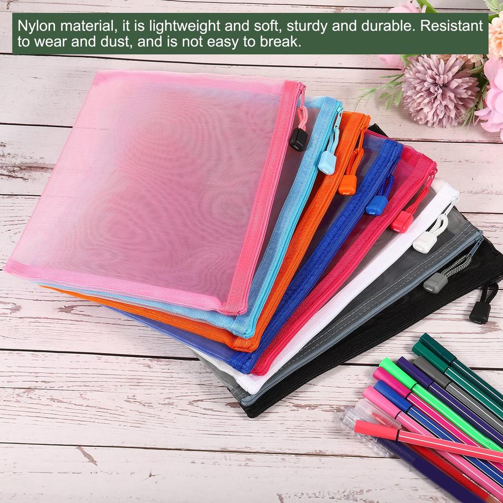 YOKIVE Mesh B6 Nylon Pencil Zipper Travel Makeup Pouch for Home Use Pack of 6 Bag, Case, Organizer, (Black),