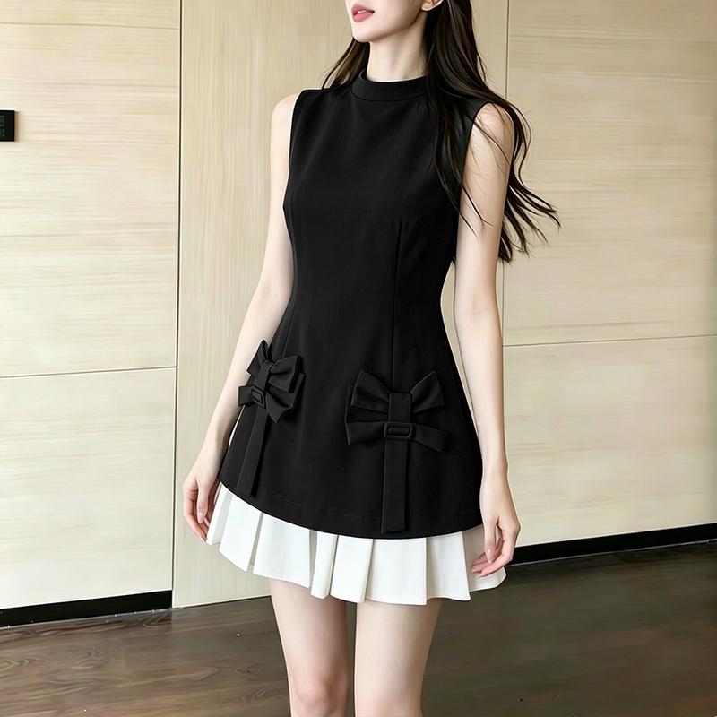 ZANZEA Women Elegant Round Neck Casual Sleeveless Splice Pleated Short Dress M