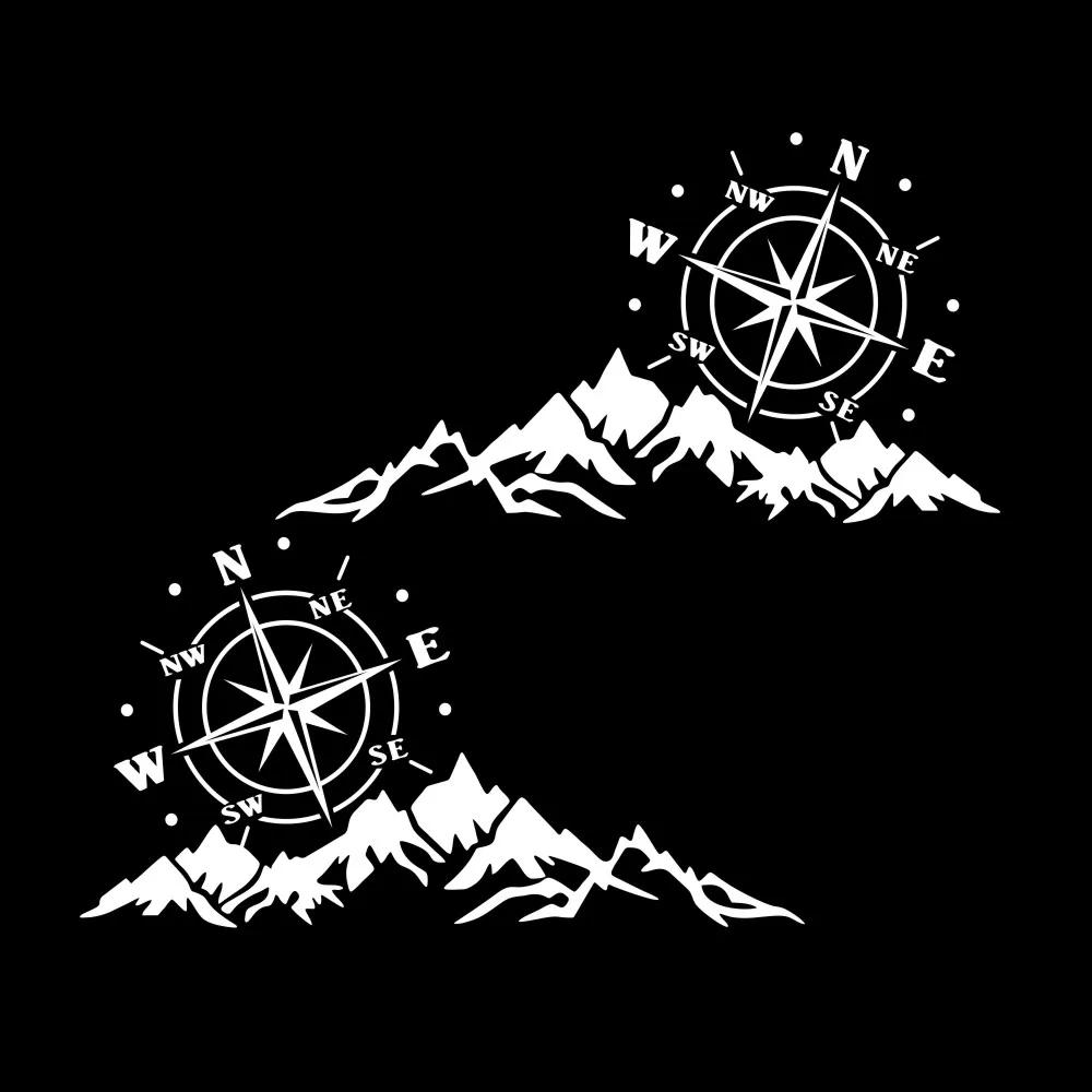 Car Sticker 2PCS Mountain Adventurers Compass Graphics Decoration Rv Camper Truck Truck Door Waist Line Hood Decal,56*30CM