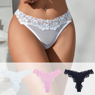3Pcs Women Seamless Thongs No Show Lace Sexy Breathable Underwear Low Rise Ladies Panties High Elastic Comfortable Women's Briefs