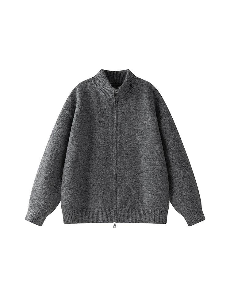Men's Retro Stand Collar Knit Cardigan - Autumn Casual Loose Fit Zipper Sweater Jacket
