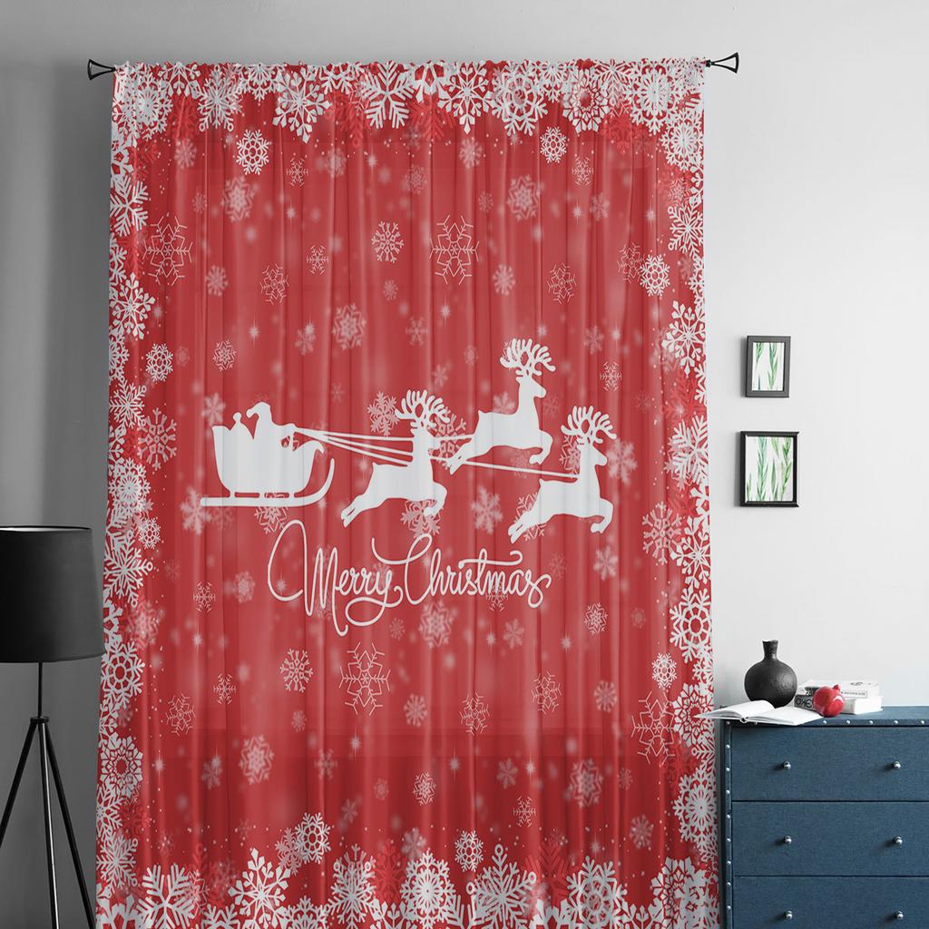 Christmas Snowman Älg Snowflake Skira Gardiner för barn Sovrum Vardagsrum Voile Gardiner Xmas Kök Tyll Gardin