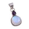 Natural Rainbow Moonstone, Amethyst Gemstone 925 Solid Silver Pendant 1.50" O8R45