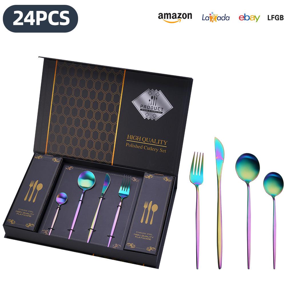 25 Years of New Stainless Steel Tableware Set, Tableware Portuguese Knives, Forks and Spoons 24-piece Gift Box Set