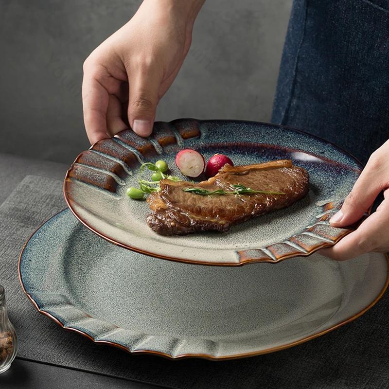 High End Retro Dining Plates Creative Light Luxury Restaurant Dessert Steak Plate Delicious Dishes Exquisite Household Tableware