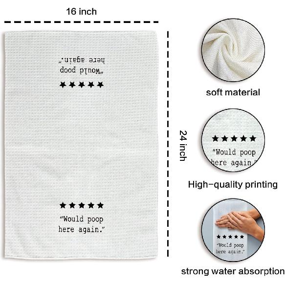 Funny Hands Towels, Would Poop Here Again Decorative Hand Towels, Funny Humorous Quote Decorative Hand Towels for Bathroom, FunnyHumor Bathroom
