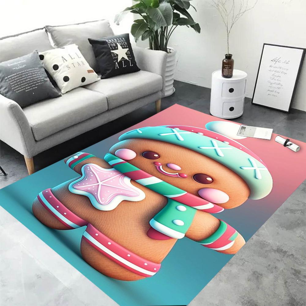 Christmas Cute and Playful Gingerbread Man Printed Carpet Fun Festival Fairy Tale Christmas Decoration Non Slip Mat Gift