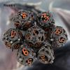 7 Pcs Black Orange Circular Dragon Metal Dice Hollow Metal Polyhedral Dice Suitable for Role-Playing RPG  Board Game Card Game