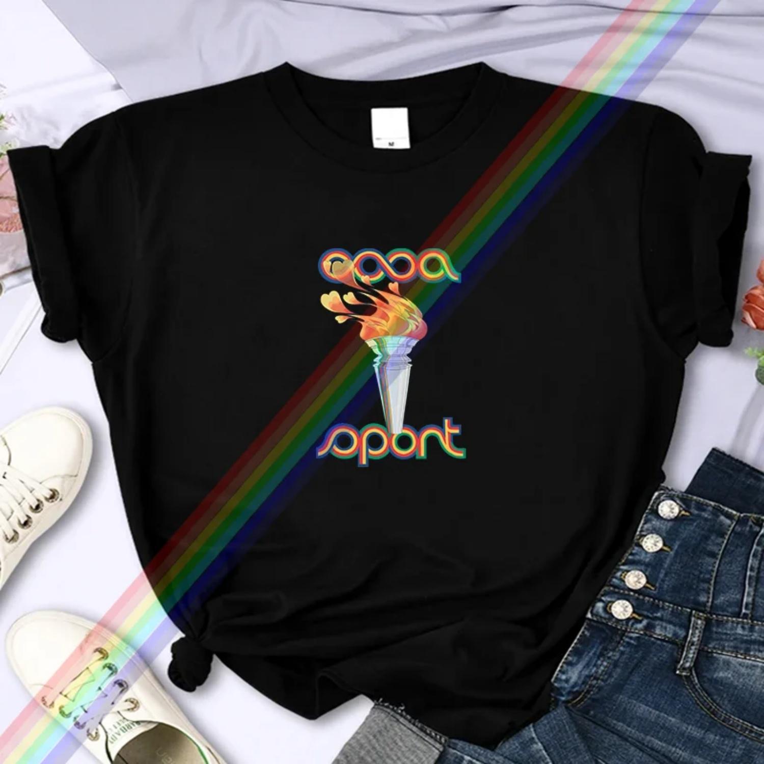 

2024 Luxury Brand Sport For Women s High-Quality Summer Print T-shirt 100% Cotton Casual Oversized Y2k Personality Sleeve O-neck S чёрный
