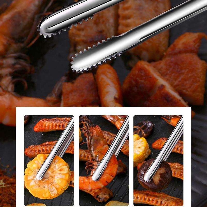 Stainless Steel Grill Tongs Cooking Utensils For Kitchen BBQ Baking Silver Grill Tongs Tweezers Camping Supplies Cooking Clamp