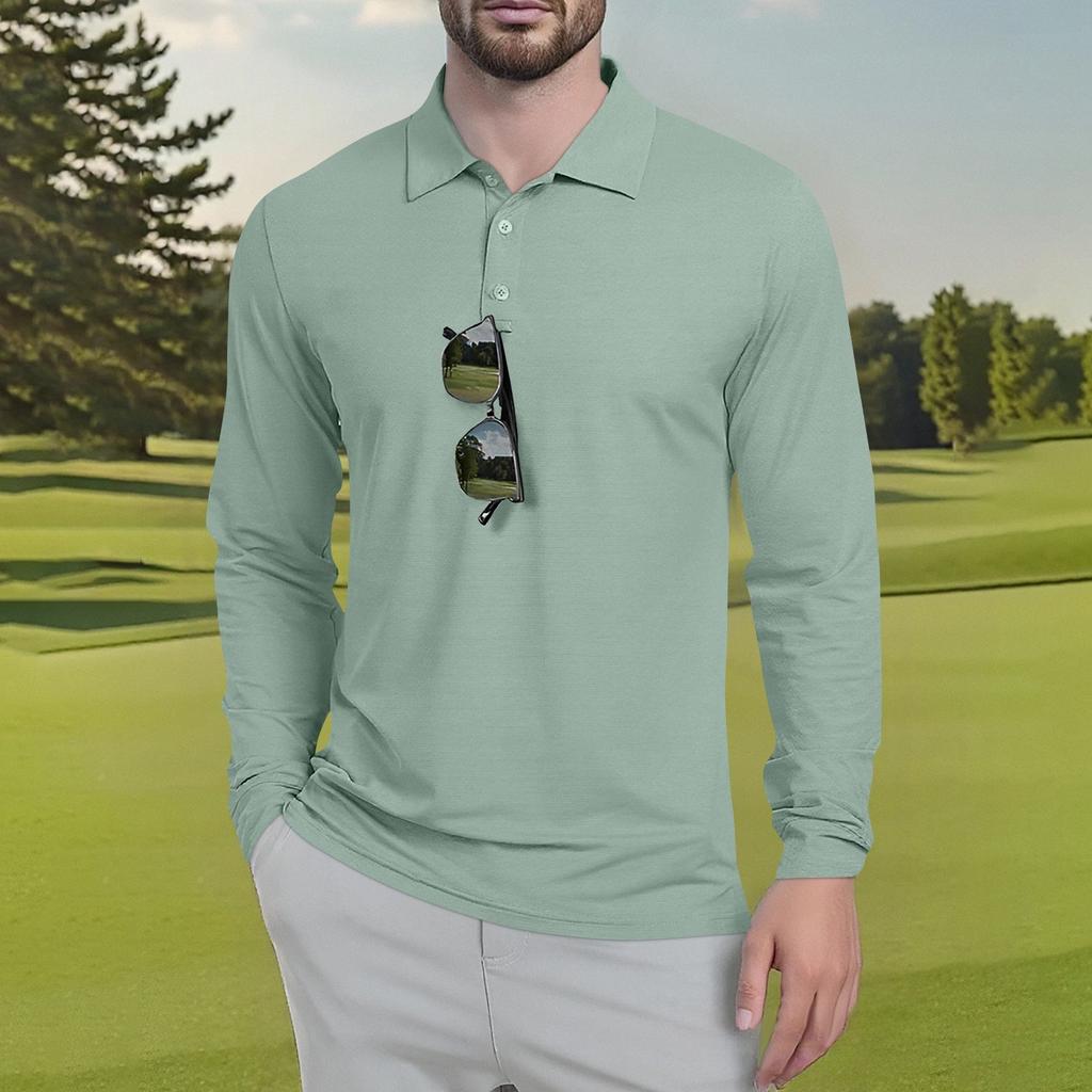Men's Classic Golf Shirts Ice Silk Breathable Long Sleeve Performance Collar Shirts Lightweight Summer Casual Quick Dry Tee