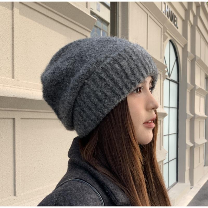 Warm Woolen Hat for Women Korean Version Versatile Ear Protection Cold Hat Big Head Circumference Showing Face Small Wool Knitted Hat Trendy