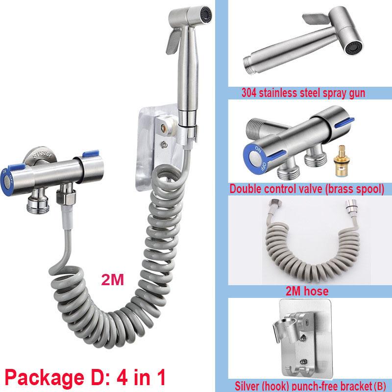 Portable Bidet Toilet Sprayer Stainless Steel Hand Held Spray Toilet Shower Wc Dual Control Angle Valve Bathroom Accessories