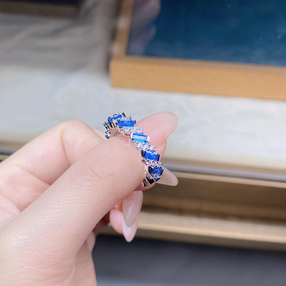 Bague Alliance Éternité en Argent Sterling S925 Aigue-marine & Zircon