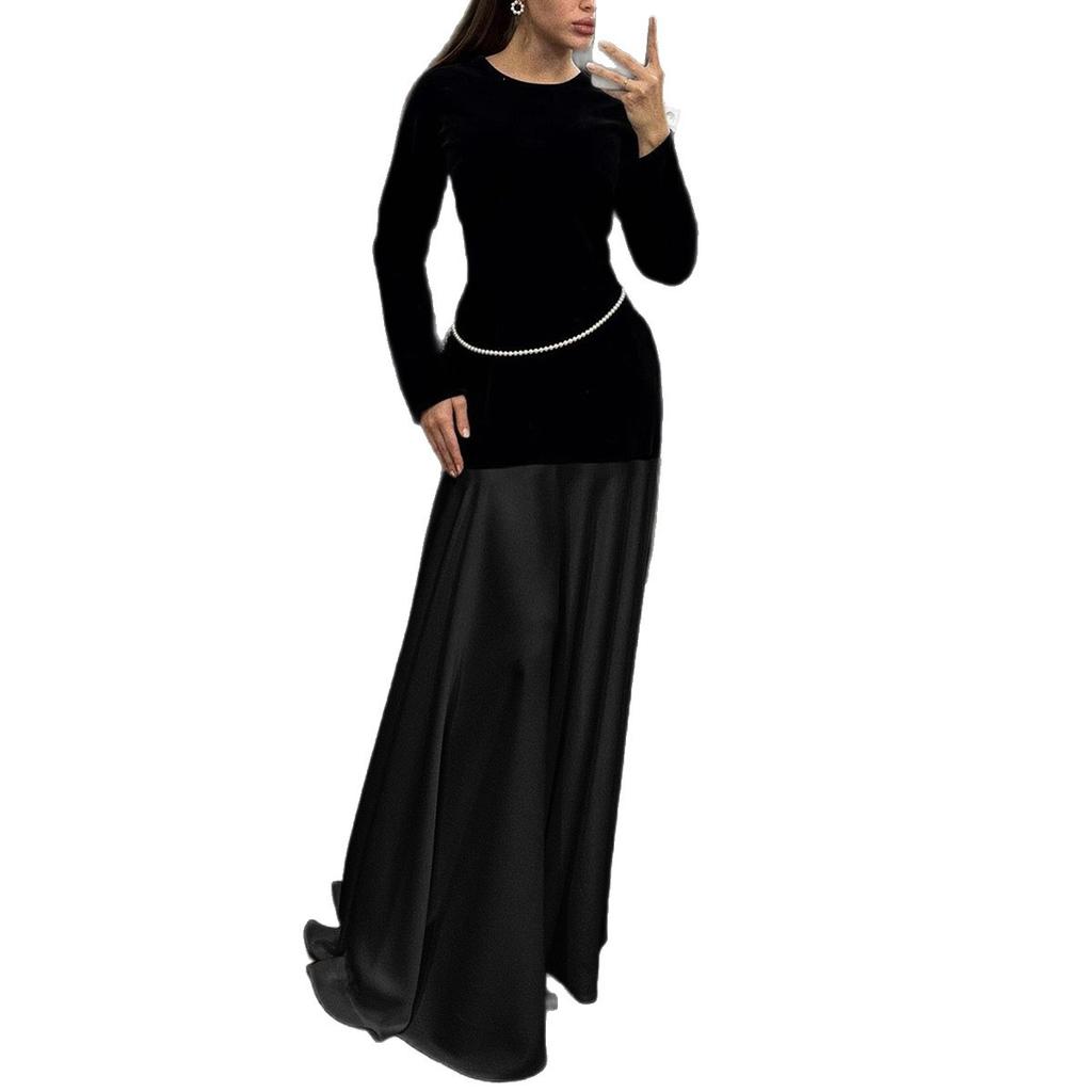 Elegancka, wysokiej klasy, wszechstronna, długa sukienka z długim rękawem i długą spódnicą dla kobiet, Jesień i Zima 2025