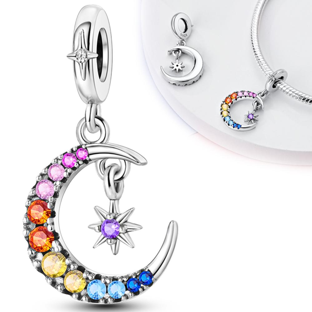

Charms Copper Dreamy Colored Zircon Moon Stars Pendants Fit Charms Plata Original Bracelet Beads Women Jewellery Making