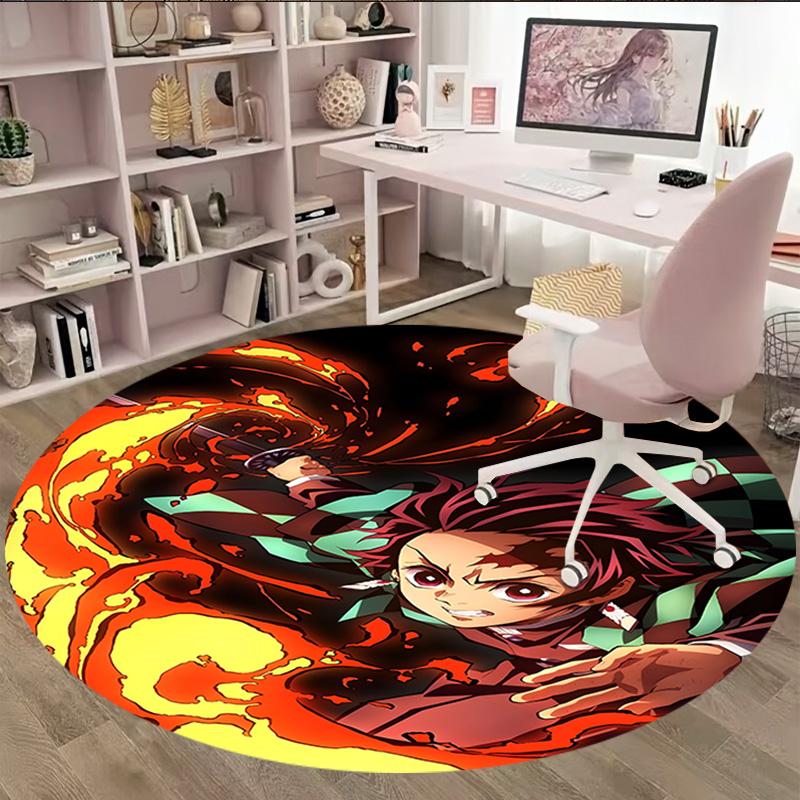 1pc Kamado Tanjiro Carpet, Round Rug, Comfortable, Suitable for Entryways, Living Rooms, Office, And Bedrooms, Christmas Decoration