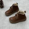 Johnature Retro Genuine Leather Short Boots Wide Toe Lace Up Cowhide Soft Sole Women's Boots