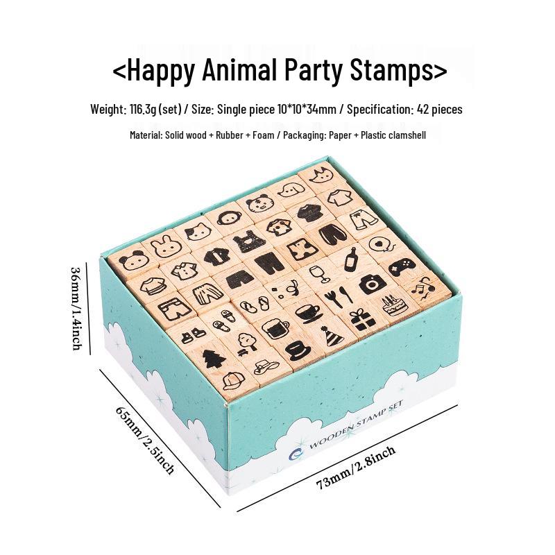 42-Piece Beech Wood Stamp Set: Numbers, Letters, Shapes & Emoticons.