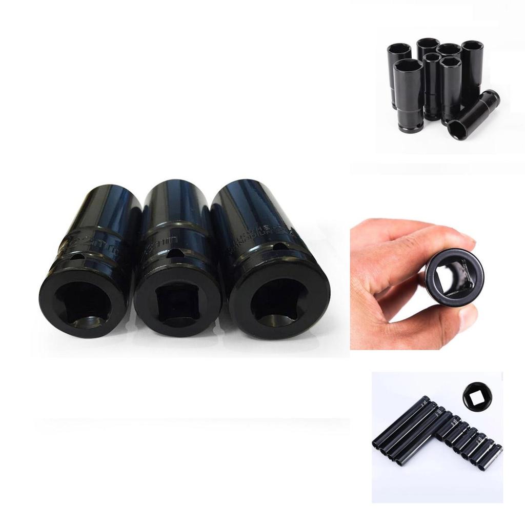 Premium Metric 17-24mm Black Pneumatic Extra-deep Hex Socket Set With Long Length Options