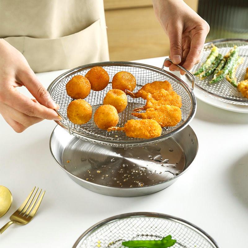 Stainless Steel Filter Tray Reusable Round Mesh Basket Fruit Vegetable Water Filter Tool Barbecue Fried Chicken Kitchen Strainer