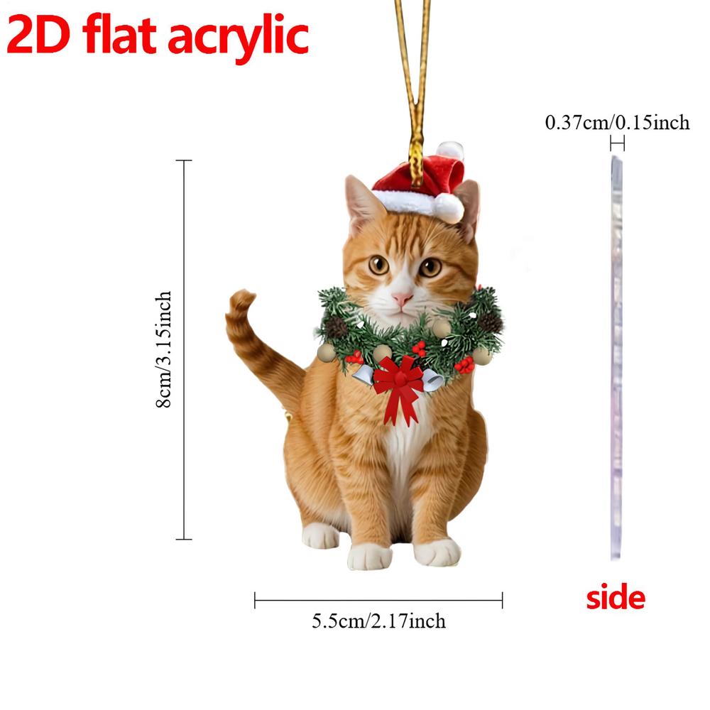 

Cat Ornaments for Christmas Tree 2D Acrylic Pendant Cute Christmas Animal Ornaments for Home Fireplace Garden Farmhouse