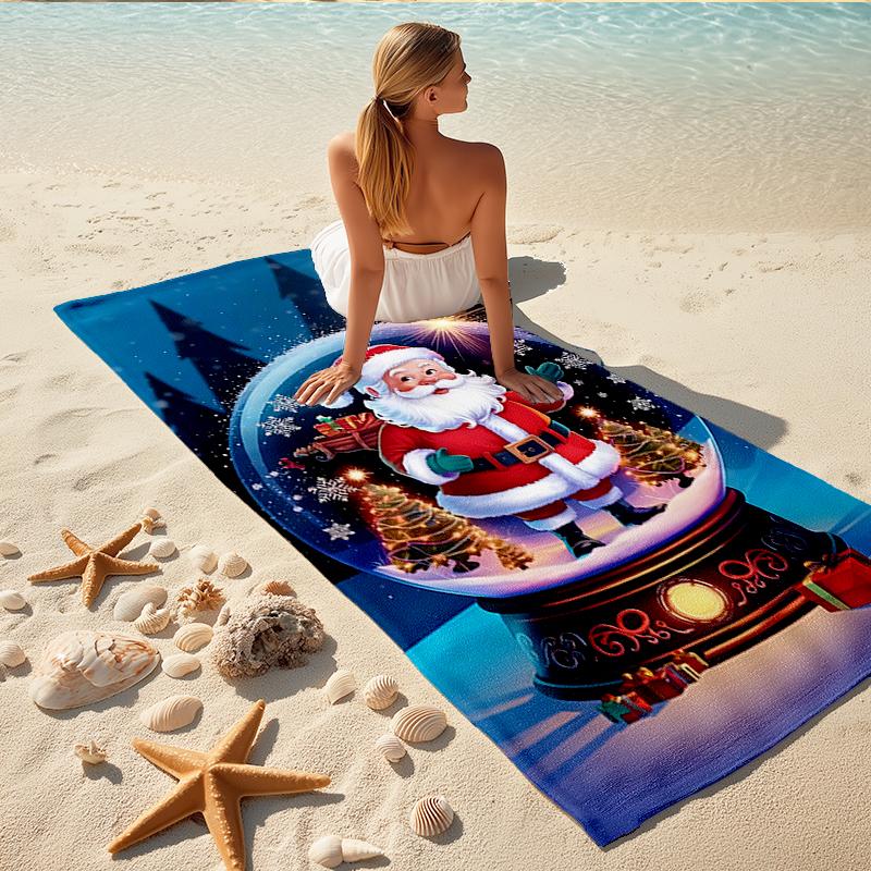 1Pc Christmas Snow Globe Beach Towel, Quick Dry, Multi-Use for Beach Pool Gym Yoga Home Travel, Christmas, Halloween, Xmas Gift S364