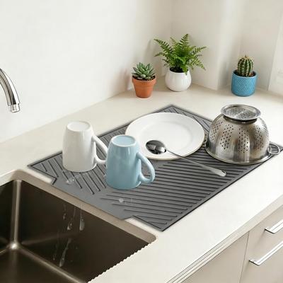 Silicone Dish Draining Mat, Eco Friendly Dish Drying Mat Kitchen Counter Anti-Skid and Heat Insulation Pad, Sink Drainer Mat with Dense Drainage