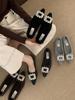 2025 Autumn and Winter New Rhinestone Square Buckle Flat-soled Single Shoes Celebrity Temperament Fashionable Shallow Mouth Velvet Warm Cotton Shoe