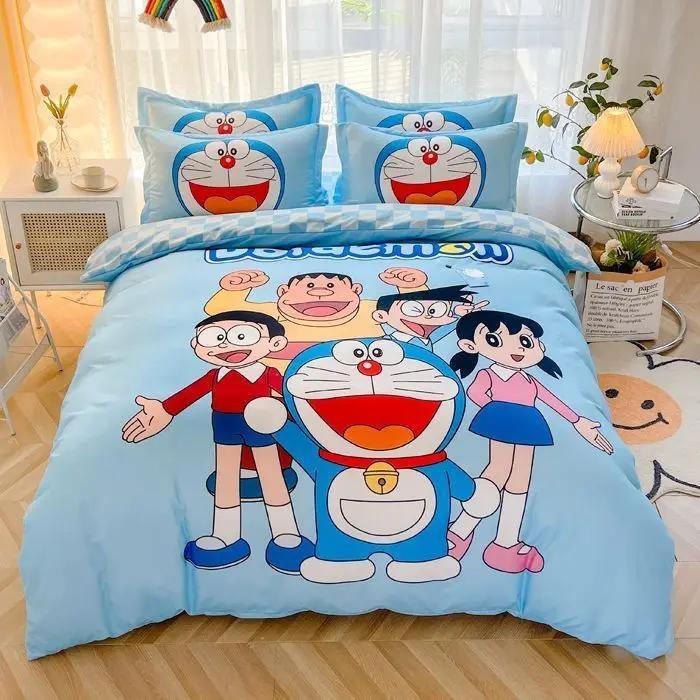 Doraemon Mechanical Cat Cartoon Style Pure Cotton Material Bed Three-piece Set Student Dormitory Dirty-Resistant Bedding